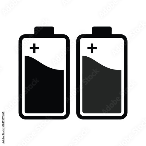 Two battery icons showing different charge levels one full and one half
