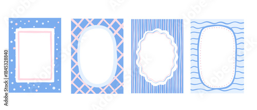 Blue frames set, whimsical vector border for poster, vector flat template isolated on white