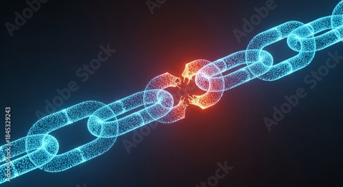 Broken Digital Chain Cybersecurity Breach Data Security Attack Concept.