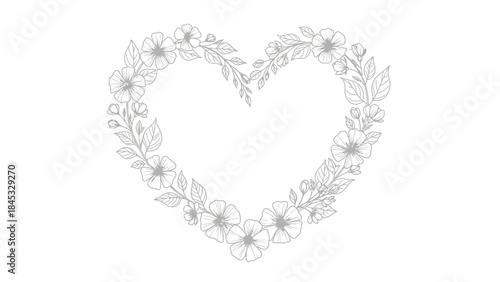 Heart shaped floral wreath with flowers and leaves