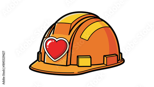 Vibrant orange hard hat with heart symbol on side