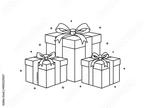 Vector illustration of three wrapped gifts with bows and dots on