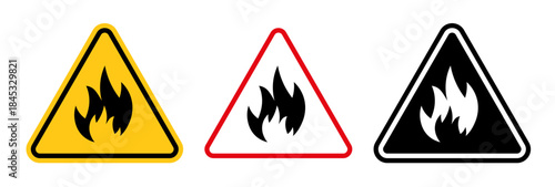 Fire warning signs collection Silhouette flat icon design element.