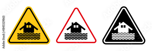 Flood disaster signs collection Silhouette flat icon design element.