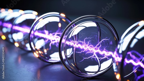 Wallpaper Mural A series of glass spheres displaying vibrant electric arcs, creating a captivating visual effect of energy and light. Torontodigital.ca