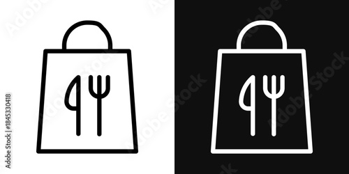 Food delivery paper bag icons - editable stroke vector illustration