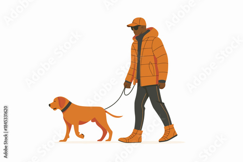 blind person with walking dog isolated
