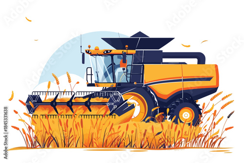 Combine Harvester in Wheat Field isolated