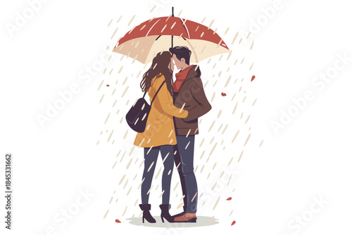 Couple in Love Holding Each Other in the Rain isolated