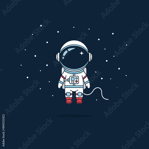 Isolated Cartoon Astronaut Drifting in Cosmic Emptiness Amidst Sparkling Stars Creating a