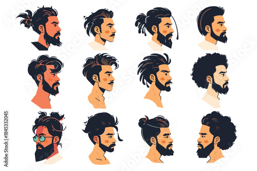 Portrait of arabic men with Different Hair set isolated