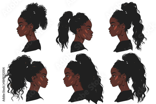 Portrait of black women with Different Hair set isolated