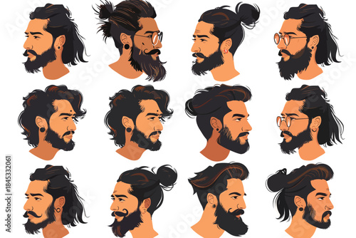 Portrait of indian men with Different Hair set isolated
