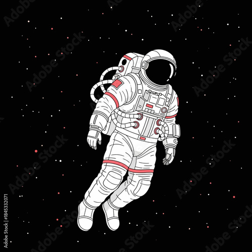 Astronaut's solitary journey: hand drawn illustration of space exploration adventure