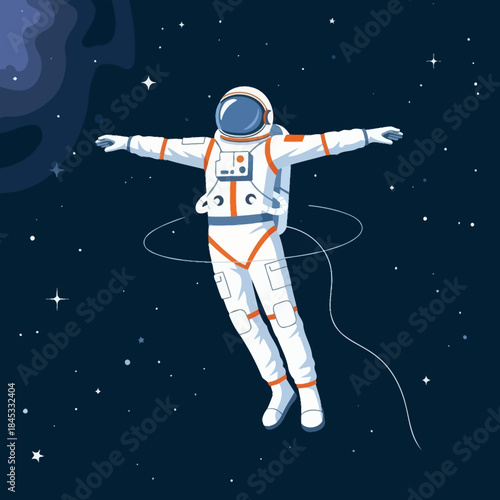 Weightless Exploration: An astronaut's serene journey through the cosmos and starry expanse