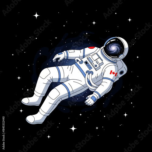 Canadian astronaut adrift in a starlit void, illustration of space exploration and wonder