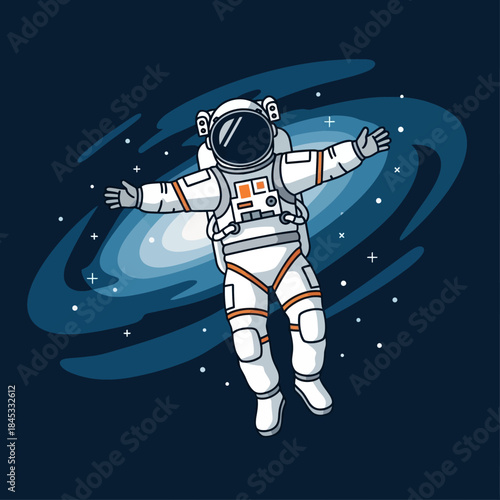 Illustration of an astronaut floating serenely in the boundless depths of outer space adventure