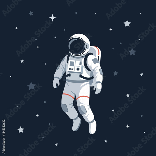 Astronaut's weightless journey through the galaxy, exploring the darkness of space with courage