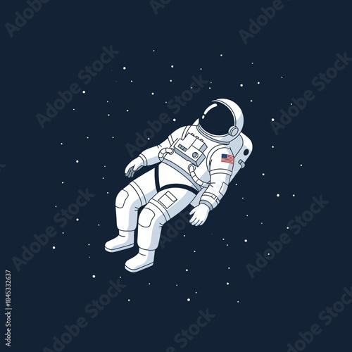 Illustration of astronaut floating weightlessly amidst a field of stars and outer space