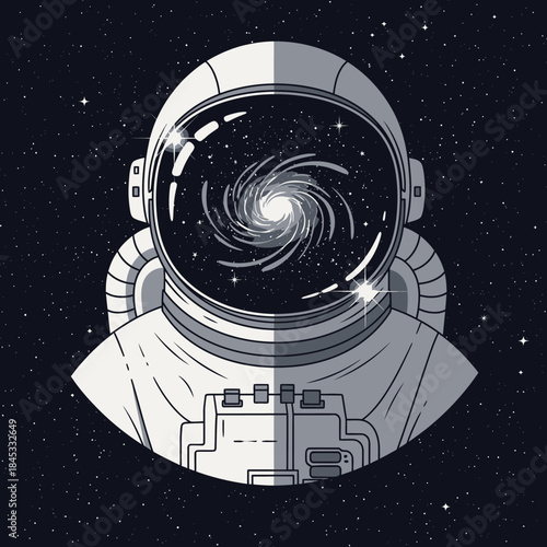 A captivating spaceman illustration: The cosmos within a reflective helmet visor display