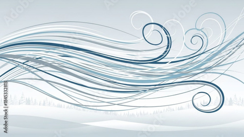 Swirling blue and green abstract lines on a white background create a dynamic and elegant illustration element