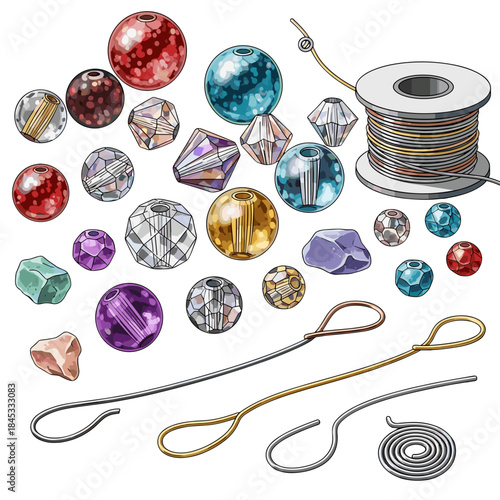 Beads and wire for jewelry making in various colors and shapes  