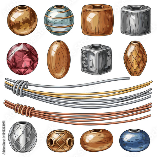 Beads and wire for jewelry making in various styles and colors  