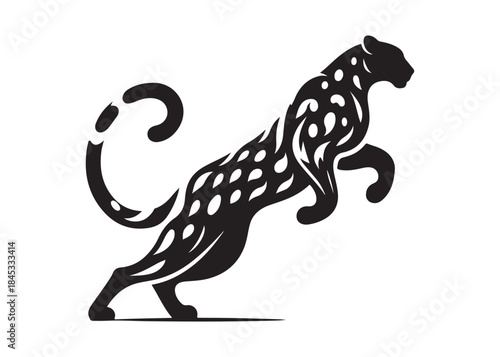 leopard logo silhouette vector design, panther logo silhouette illustration, leopard silhouette logo vector animals, big cat silhouette cheetah wild animal logo silhouettes vector on white background