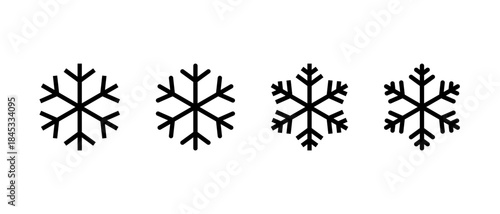 Snowflake icon set. Winter frost, snow crystal symbol. Cold season decorative element illustration. Editable stroke