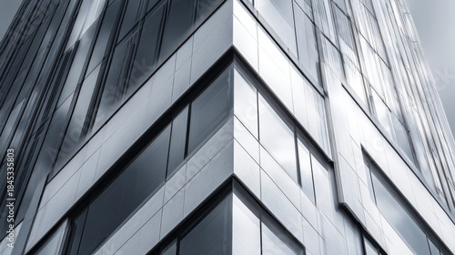 Modern Architectural Silhouette: An upward perspective of a modern architectural structure's corner, showcasing sleek lines and a contemporary design.