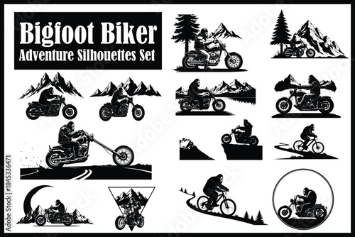 Bigfoot Biker Adventure Silhouettes Set – Mythical Motorcycle Riding Collection
