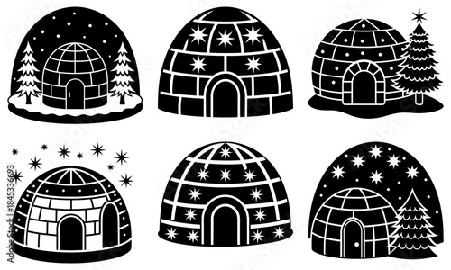 Igloo with stars and trees on white background snow house winter