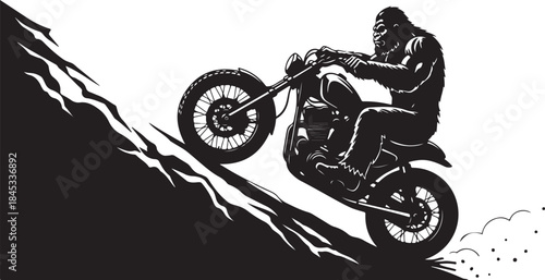 Bigfoot Biker Riding Motorcycle Adventure Silhouette Art