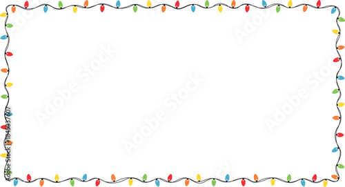 Rectangle frame border with festive string of colorful Christmas lights for web presentation, story , greeting card, social post, banner, ads, vector isolated on white background