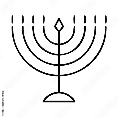 Simple black line art icon representing the seven branched menorah a significant symbol of jewish faith and heritage