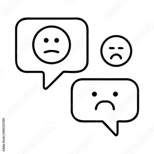 Negative feedback icons showing unhappy customer reviews and poor communication in a simple line art style
