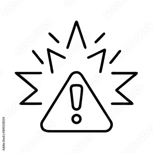 Black line icon representing a critical alert or danger warning sign with radiating energy bursts