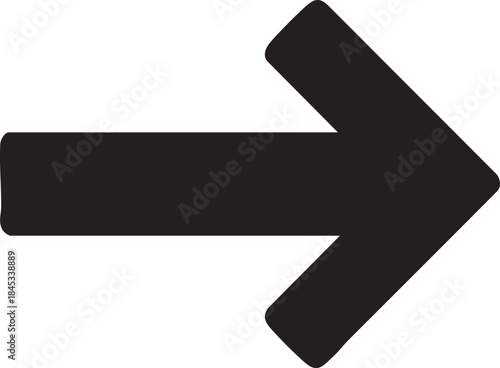 A bold black arrow pointing to the right with a thick stem and rounded tip on a white background