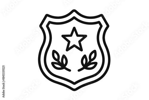 Outline badge shield with star and laurel branches icon
