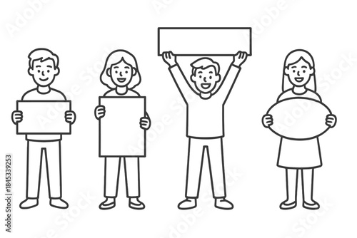 Happy diverse group holding blank signs for custom text or protest