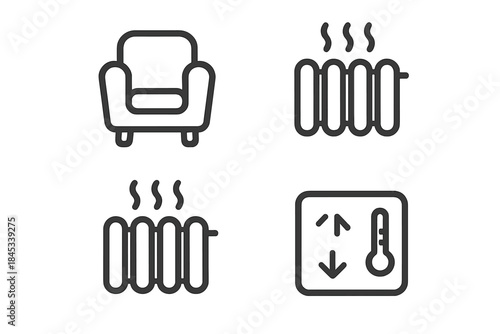 Outline icons for home heating and temperature comfort control