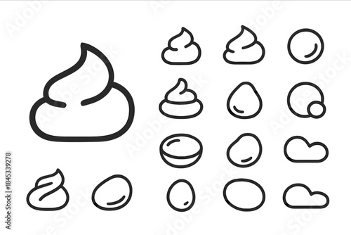 Abstract organic blob and stylized excrement line icons set