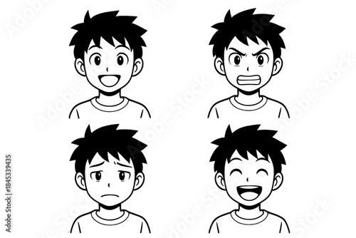 Four cartoon boy head icons displaying various emotional states