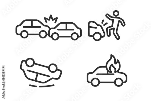 Line icons depicting vehicle accidents and roadside emergencies