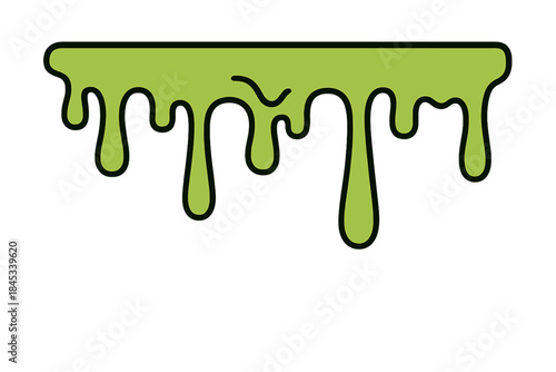 Vibrant green viscous liquid dripping down creating a messy border effect