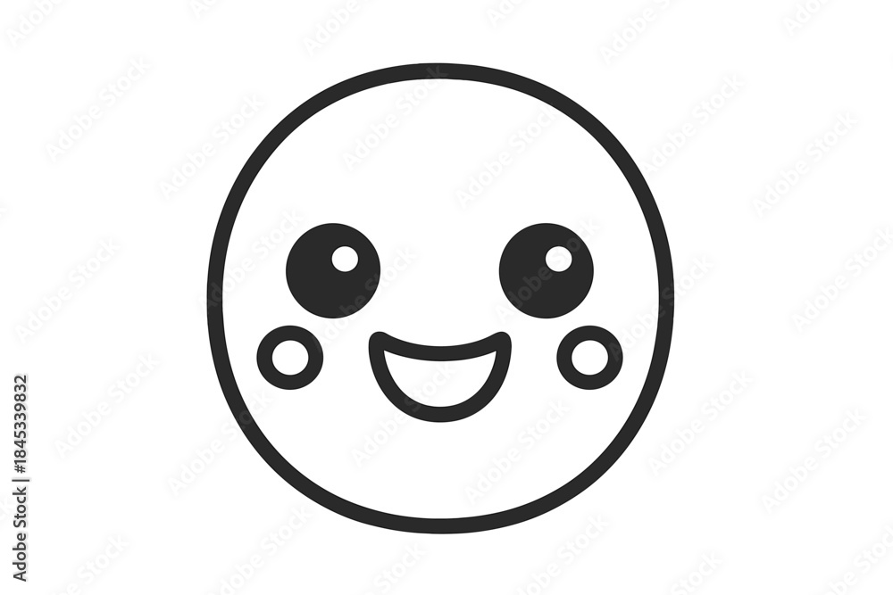 Fototapeta premium Minimalist outline of a cheerful face with blush circles