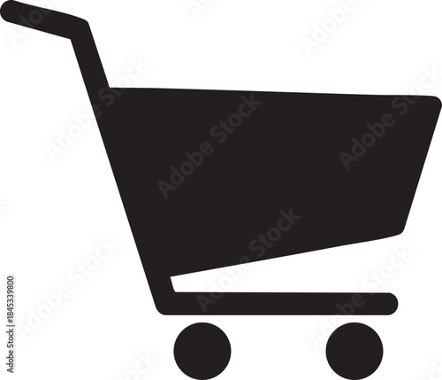 Black shopping cart with two wheels and a handle on a white background