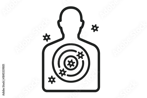 Human body target area affected by virus or bacteria icons