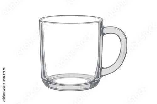 Clear glass mug with handle isolated on a white background