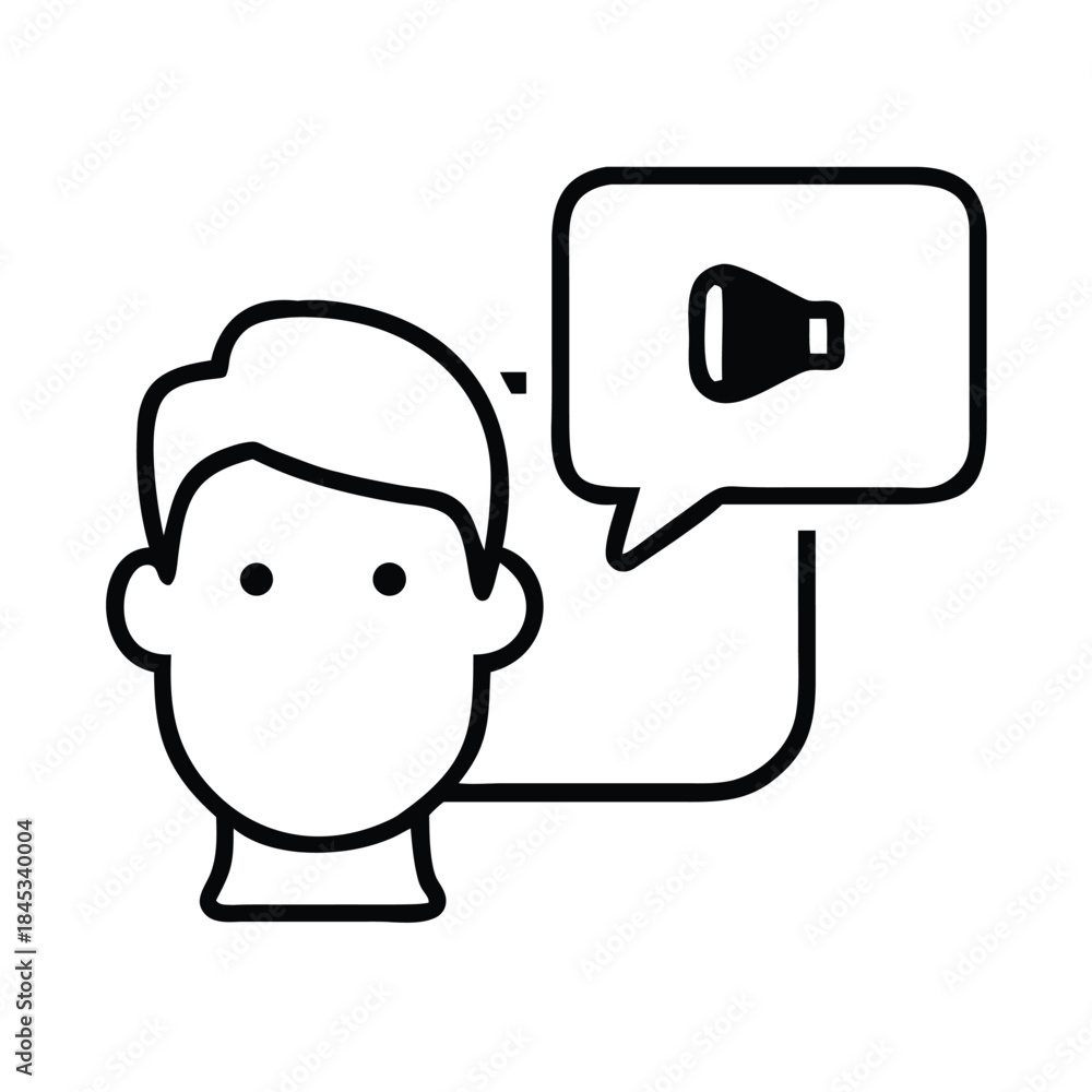 Obraz premium Simple black and white line icon representing a person communicating or broadcasting a message through audio